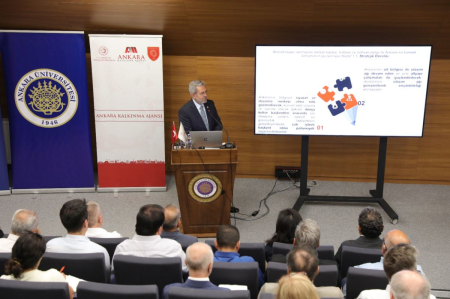 <p class="text-align-justify" style="margin-bottom: 1rem; text-align: justify; color: rgb(59, 59, 59); font-family: Poppins, Arial, Verdana, sans-serif; font-size: 16px;">Ardından söz alan Ankara Kalkınma Ajansı Genel Sekreteri Dr. Duhan Kalkan, Ajansın 2025 yılı ilk altı aylık faaliyetlerini içeren kapsamlı bir sunum gerçekleştirdi. Sunumunda, çevresel dönüşüm, kırsal kalkınma, sosyal etki odaklı projeler ve girişimcilik destekleri başta olmak üzere, Ajansın bölgesel kalkınma yaklaşımındaki öncelikli alanlara değinen Kalkan, özellikle Ankara Serbest Bölgesi fizibilite çalışmalarına ilişkin gelinen aşamayı kurul üyeleriyle paylaştı. “Bugüne kadar yaklaşık 2400 kişiye ulaşan eğitim programlarımızla bölgedeki insan kaynağının niteliğini artırmayı hedefledik” diyen Kalkan, TechAnkara programı kapsamında yürütülen ileri teknoloji, yeşil dönüşüm, dijitalleşme ve kadın istihdamı gibi tematik alanlarda stratejik ve çok paydaşlı adımlar attıklarını vurguladı. Kalkınma süreçlerinde sadece ekonomik büyümenin değil, sosyal kapsayıcılık ve çevresel sürdürülebilirliğin de esas alındığını belirten Kalkan, Ankara’nın kalkınma vizyonuna yön verecek yeni nesil projeleri desteklemeye devam edeceklerini ifade etti. Ayrıca, kamu, özel sektör, üniversite ve sivil toplum iş birliğini merkeze alan bütüncül yaklaşımlarla politika üretmeye kararlı olduklarının altını çizdi.</p>